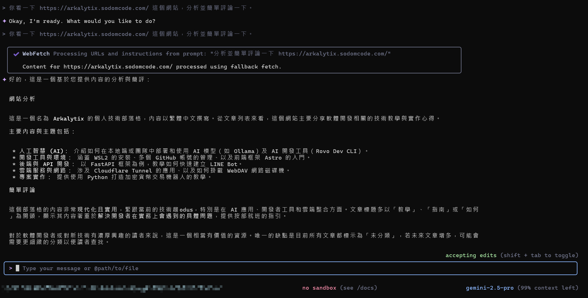 使用 gemini-cli 評析本網站